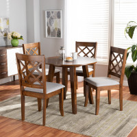 Baxton Studio Adara-Grey/Walnut-5PC Dining Set Adara Modern and Contemporary Grey Fabric Upholstered and Walnut Brown Finished Wood 5-Piece Dining Set
